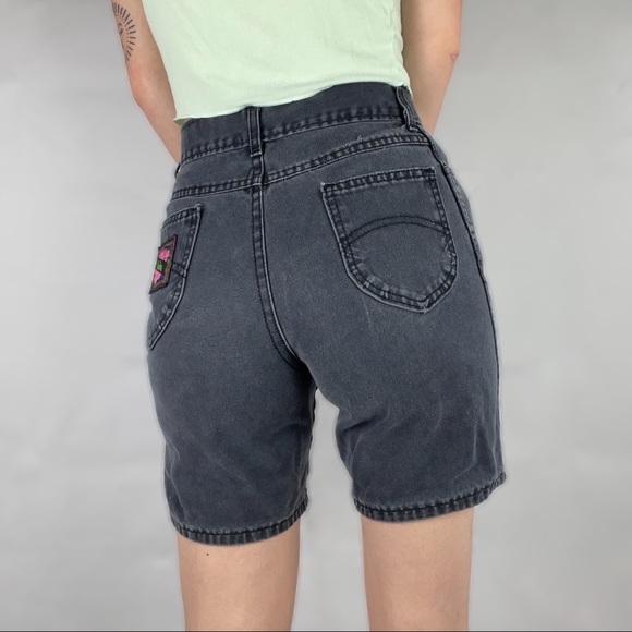 High Waisted Black Denim Shorts - Picture 2 of 3